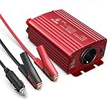 BESTEK Konverter Trafo 12 V 220 V 240 V 500 W Spannungswechselrichter 2 USB-Anschlüsse 5 V/4,8 A und 1 EU-Stecker, EIN Paar Batterieclips mit 2 Sicherungen für Ladegerät Auto Boot Camper, Rot